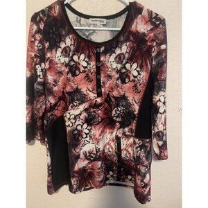 Marie Claire Boutiques Black/Red Floral Pullover Boho Artsy Sweater Size M